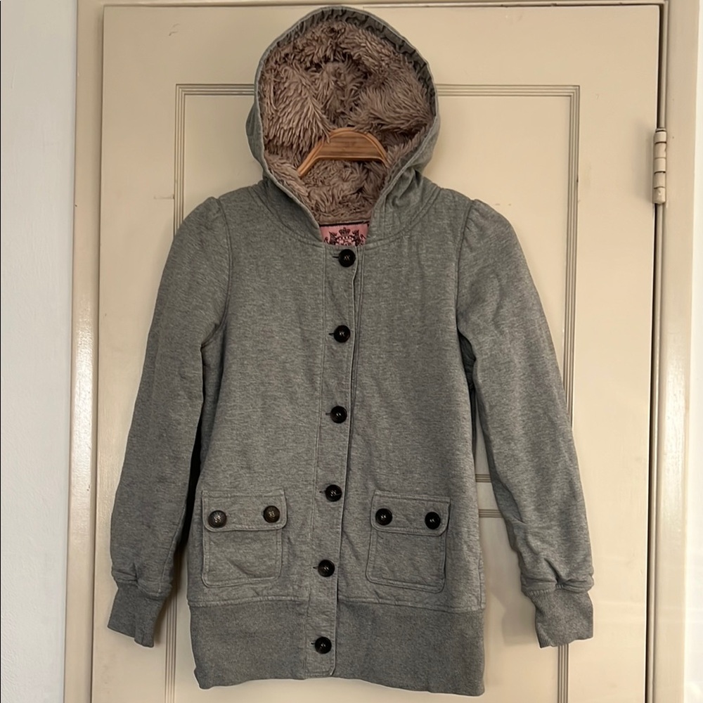 Juicy Couture Gray Hooded Jacket lined with Faux Fur, size Small